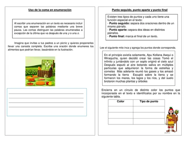 Guía de síntesis "Uso de la coma en enumeración: Puntos seguido, aparte y final"