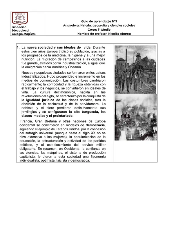 guía de aprendizaje Revolución industrial