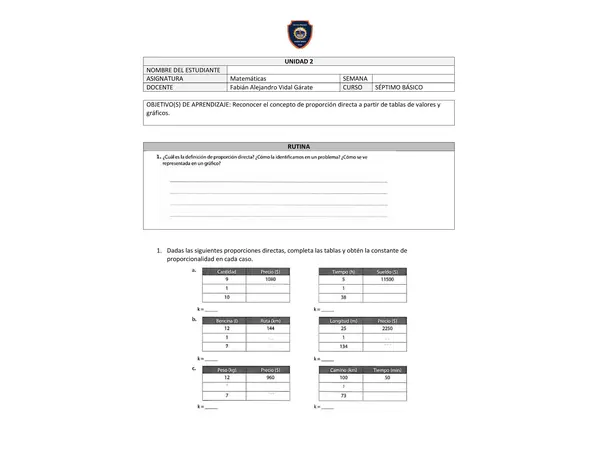 Reconocer el concepto de proporción directa a partir de tablas de valores y gráficos.