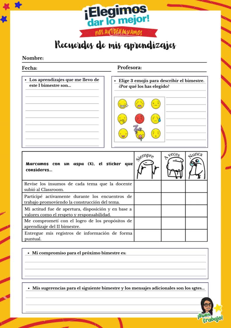 DOCUMENTO EDITABLE EN CANVA "FICHAS DE AUTOEVALUACIÓN"