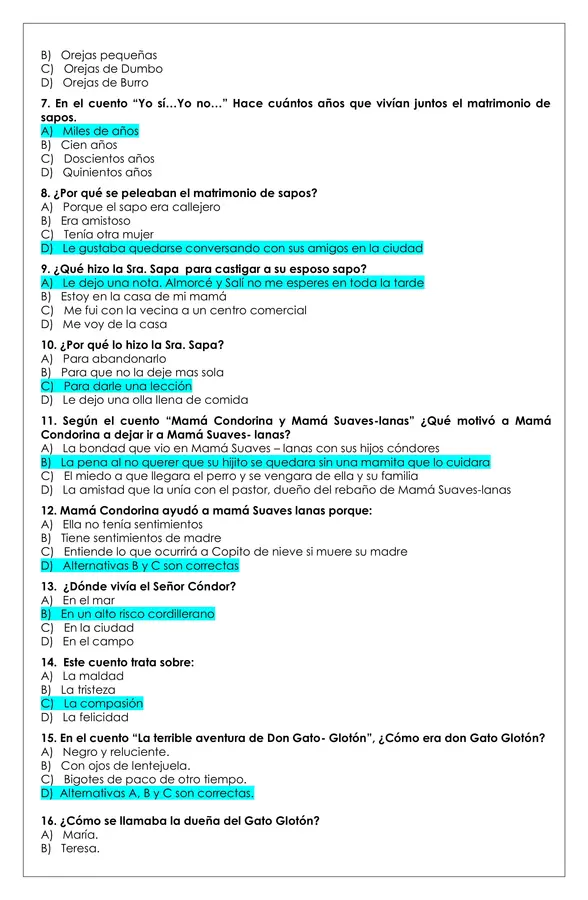 Prueba lectura - Cuentos para Marisol