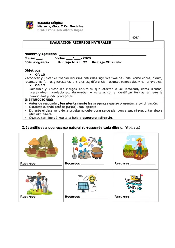 Evaluación Recursos Naturales y Riesgos Naturales