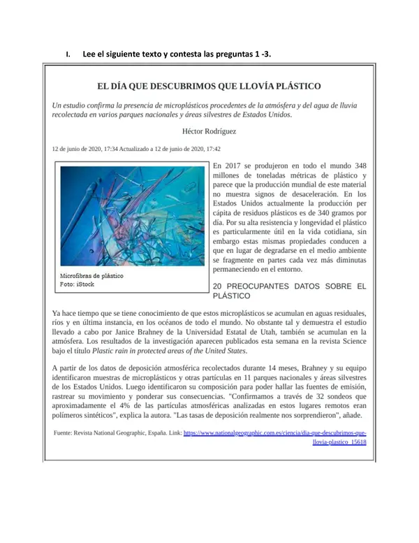 Evaluación de comprensión lectora de textos no literarios