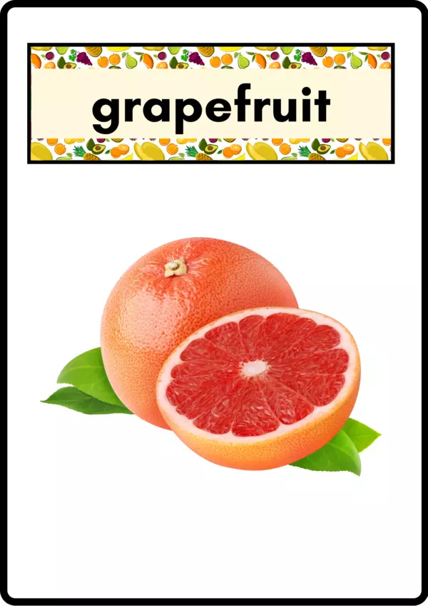 Flash Cards vocabulario de las Frutas en inglés Grapefruit