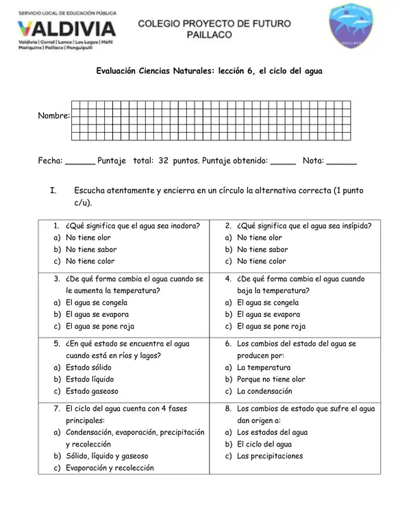 Evaluación ciencias naturales unidad 3 segundo básico