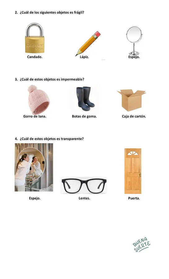 Prueba de Ciencias Naturales Unidad 3 Primero básico "Materiales"