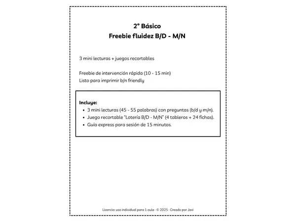 2° Básico | Freebie Fluidez B/D y M/N | 3 mini-lecturas + juego recortable (No-Prep, 15’)