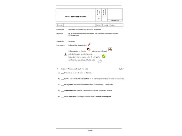 EVALUACIÓN SUMATIVA POEMA