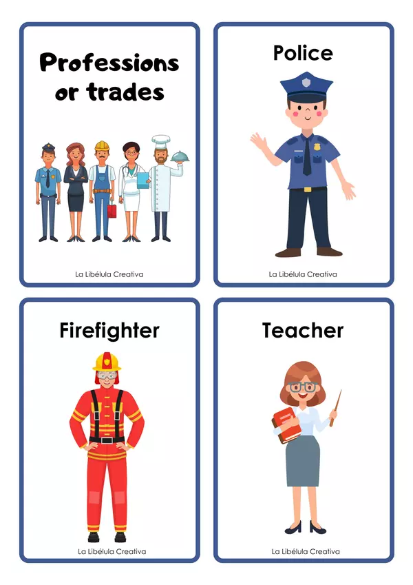 Flash Cards Professions and Trades Vocabulary English Cut Color Picture