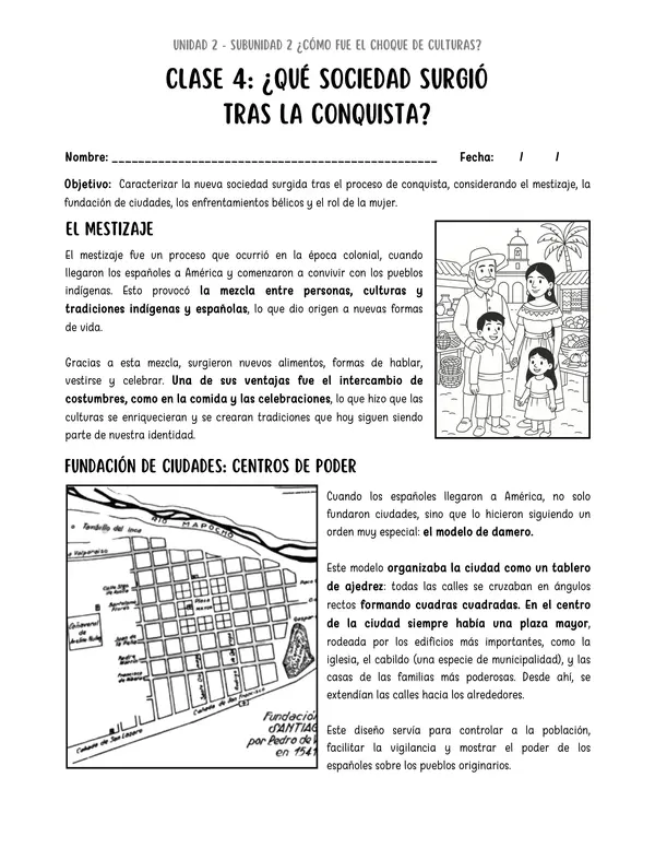 Guía 5°: El mestizaje, organización social, rol de la mujer, ciudad
