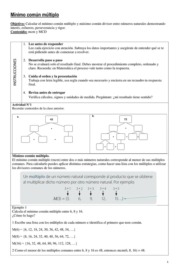 GUÍA DE MINIMO COMÚN MÚLTIPLO y MÁXIMO COMÚN DIVISOR