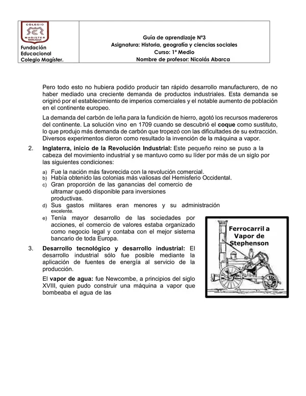 guía de aprendizaje Revolución industrial