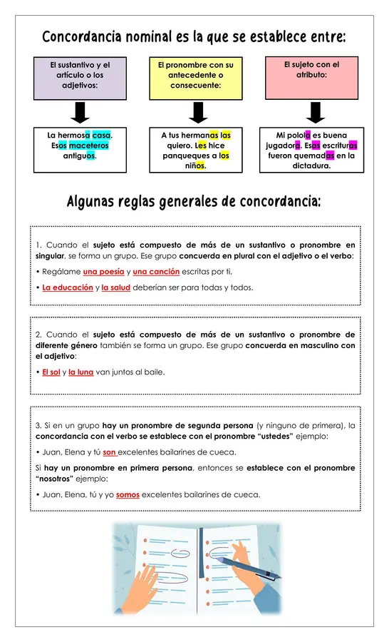 Guía de trabajo - Concordancia gramatical - 8° 