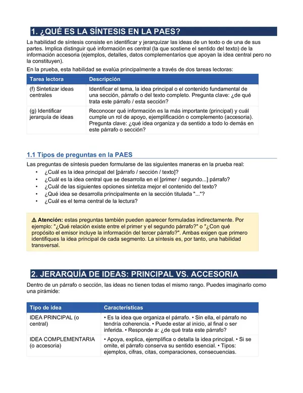 Ejercicios de síntesis PAES