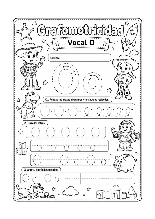 láminas de escritura vocales toy story