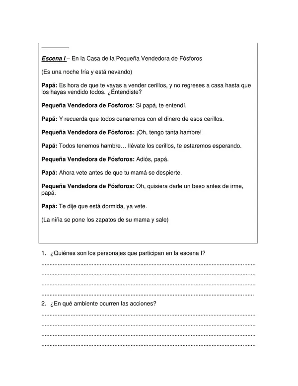 Guia de Obra Dramatica La Pequeña Vendedora de Fosforos para Lenguaje 1 Basico
