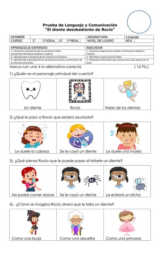 EVALUACIÓN LIBRO DIENTE DESOBEDIENTE DE ROCIO