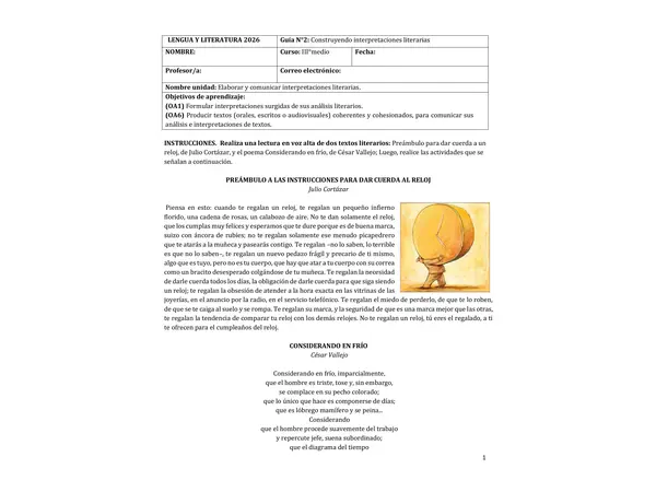 GUÍA DE TRABAJO N°2. UNIDAD 2. TERCERO MEDIO. LENGUA Y LITERATURA 