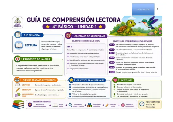 La Fábula-Guía de comprensión"  4° Básico