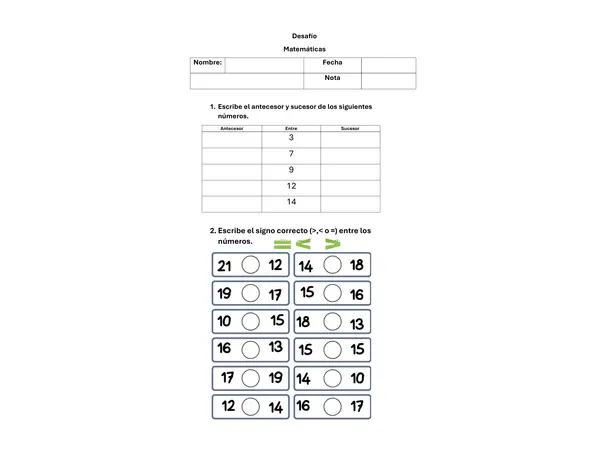 Desafio de matematicas antecesor y sucesor