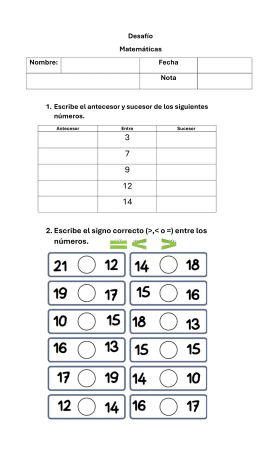 Desafio de matematicas antecesor y sucesor