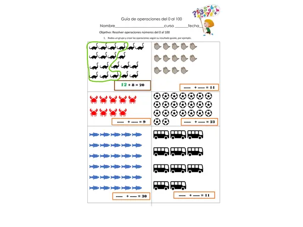 Guia editable de operaciones de números del 0 al 100 en Word