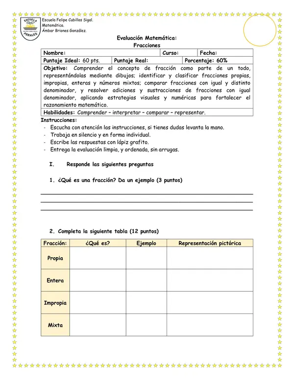 Evaluación Fracciones 