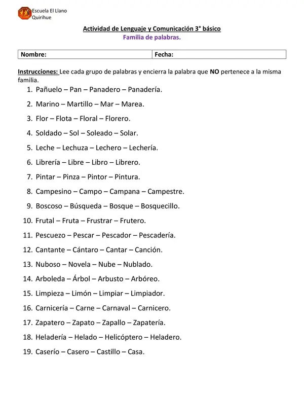 Familia de palabras. 