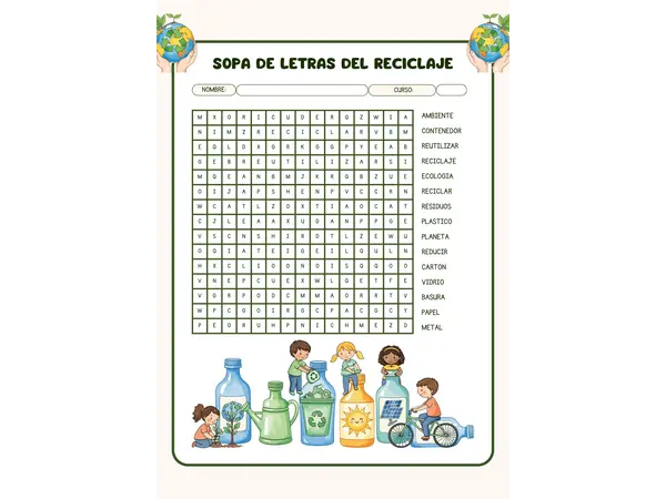 Sopa de letras del reciclaje