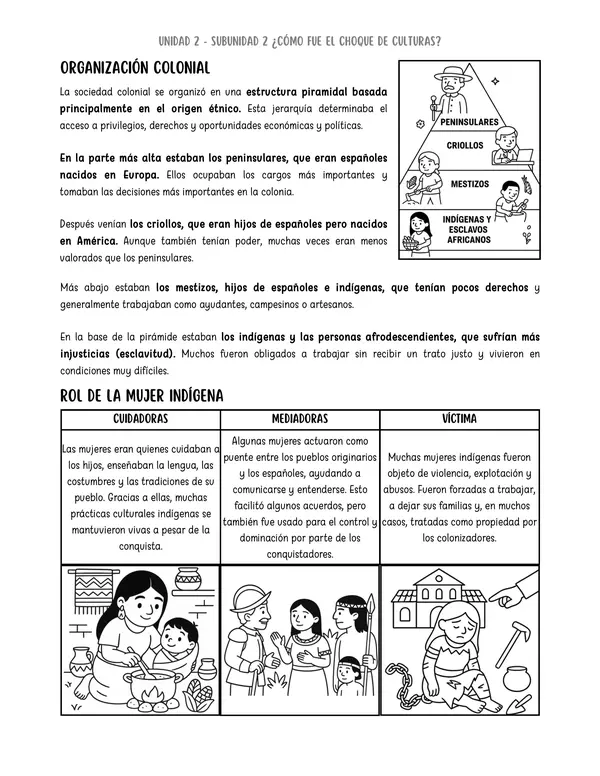 Guía 5°: El mestizaje, organización social, rol de la mujer, ciudad