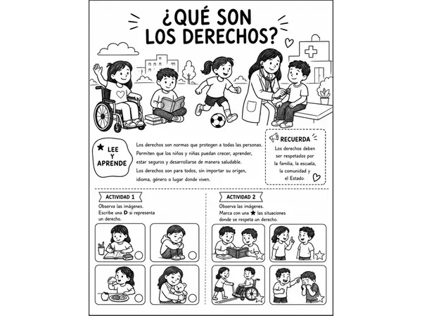 Derechos y Deberes – Guía Completa de Formación Ciudadana | 4° Básico | Blanco y Negro para Colorear