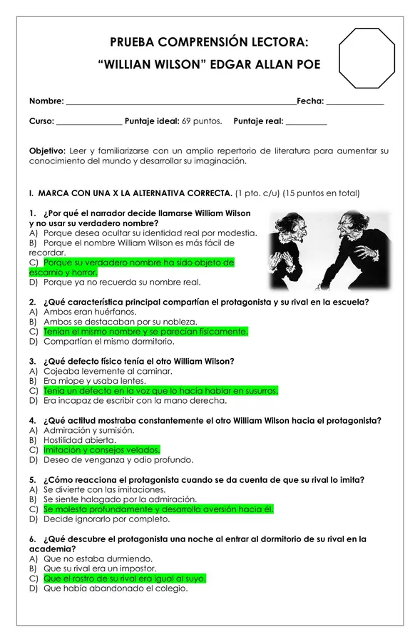 Prueba lectura -  Willian Wilson (cuento Edgar Allan Poe) 