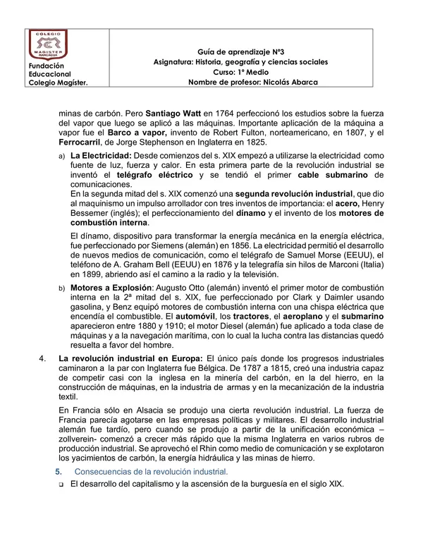 guía de aprendizaje Revolución industrial
