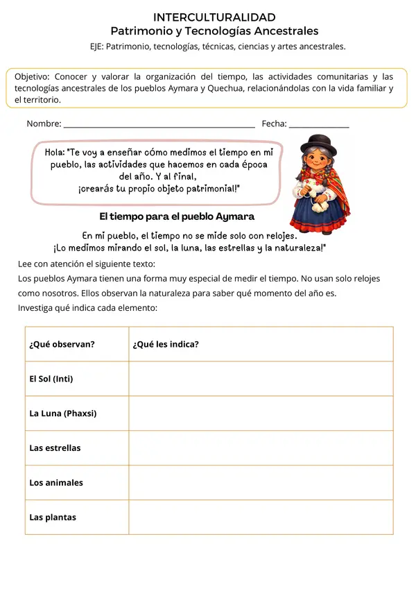 Interculturalidad Segundo básico (Unidad 1 – Ficha 3)