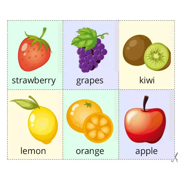 Flashcards de frutas y verduras (en inglés)