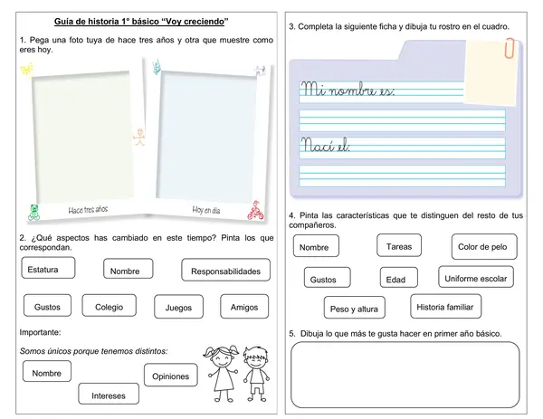 Guía de historia 1° básico "Voy creciendo"