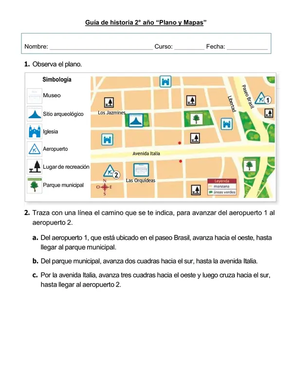 Guía de historia 2° año "Plano y mapas"