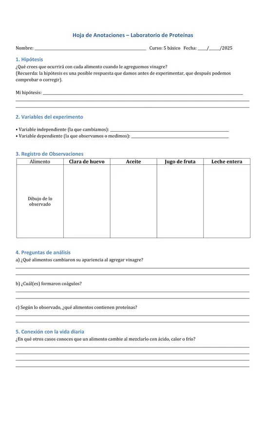 Laboratorio de Identificación de Proteínas – 5° Básico