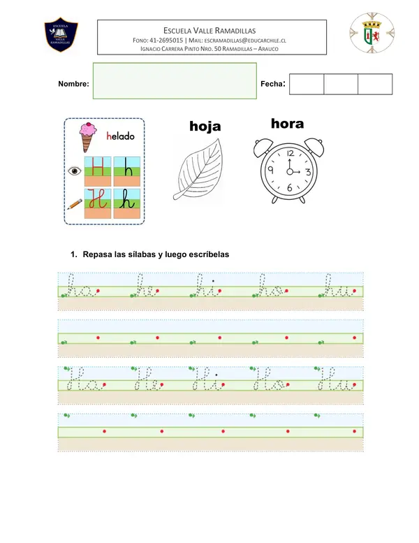 Guía letra H 1° Básico Lectoescritura