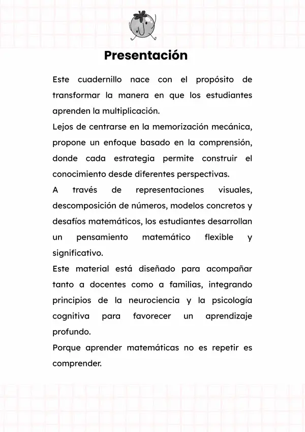 Cuadernillo de Multiplicación Comprensiva