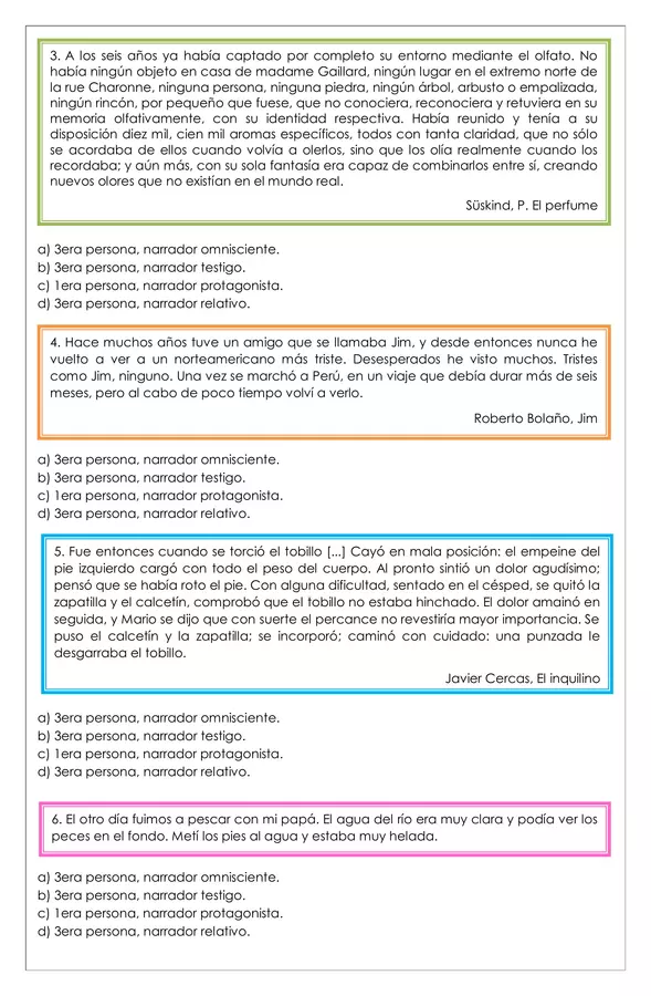 Guía de trabajo - Tipos de narradores - 7° básico (Lengua y literatura)