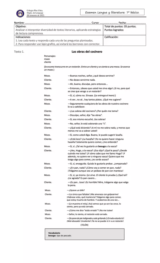 Género dramático: comprensión lectora.