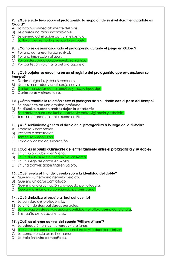 Prueba lectura -  Willian Wilson (cuento Edgar Allan Poe) 