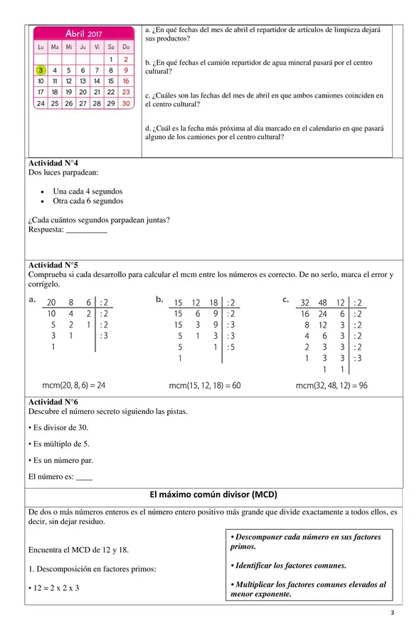 GUÍA DE MINIMO COMÚN MÚLTIPLO y MÁXIMO COMÚN DIVISOR