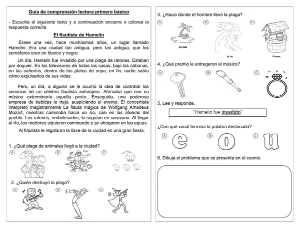 Comprensión lectora 1° básico "El flautista de Hamelin"