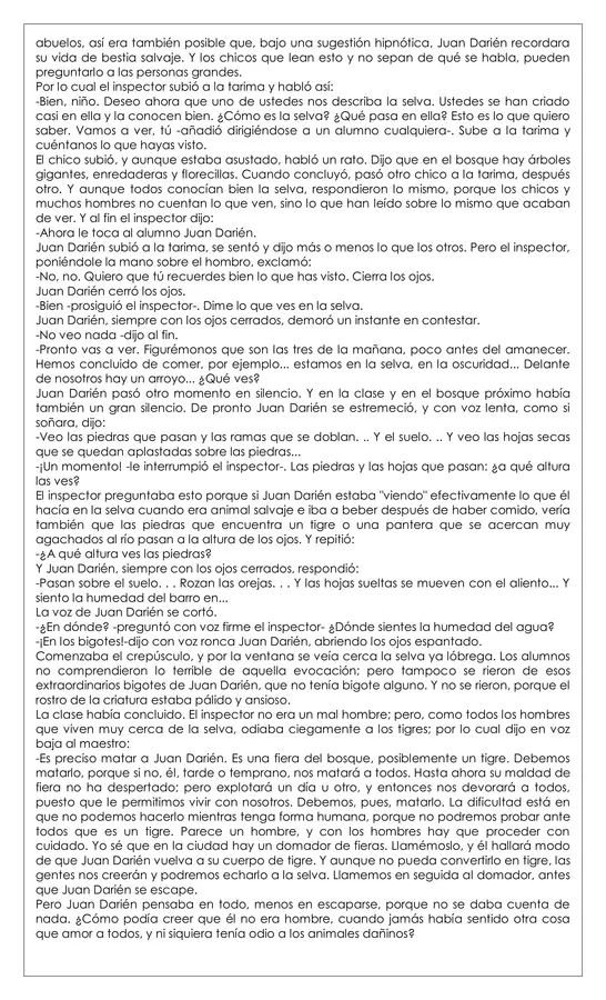 Guía de trabajo - Comprensión lectora: Juan Darién - 8° | profe.social