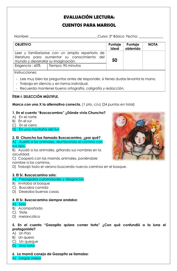 Prueba lectura - Cuentos para Marisol