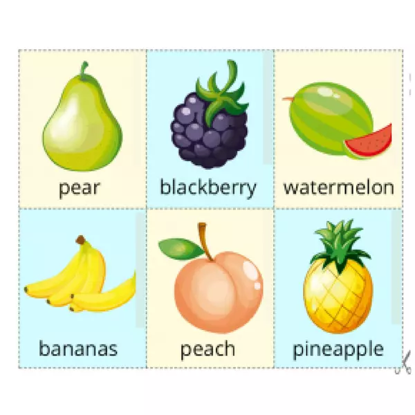 Flashcards de frutas y verduras (en inglés)