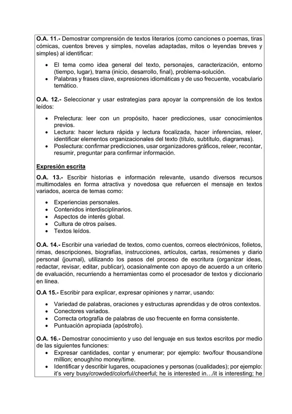 Planificación Clase a Clase Junio - Idioma Extranjero Inglés - 1° Medio