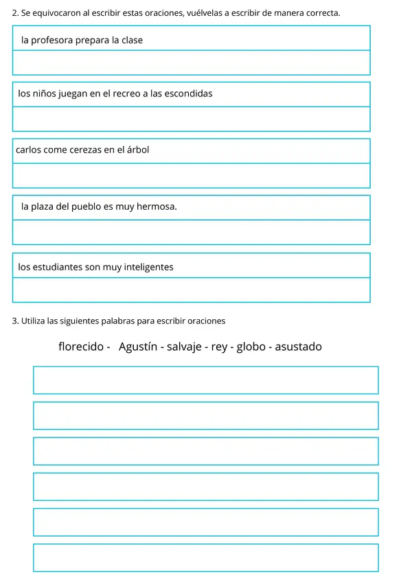 Ficha de Lenguaje: Escribir Oraciones - Mayúscula y Punto Final